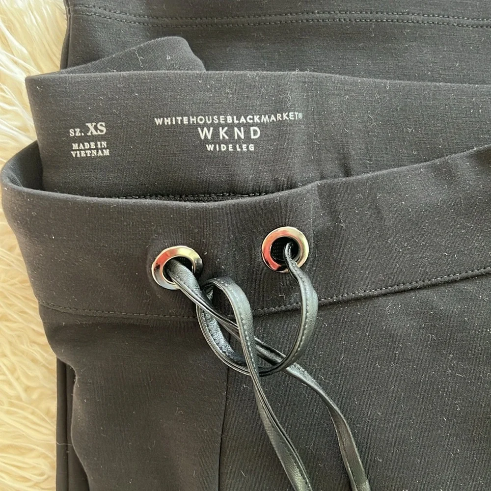 White House Black Market WKND Knit wide leg Pants Sz XS Black Casual pull on 🥰 - Picture 8 of 8